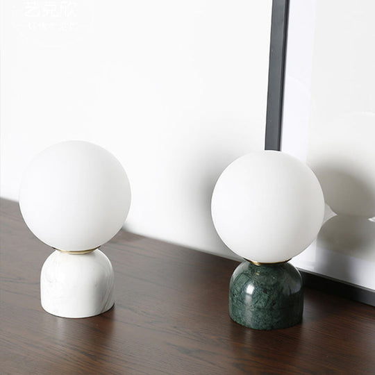 Minimalist Milky Glass Bedside Table Lamp with Marble Pedestal
