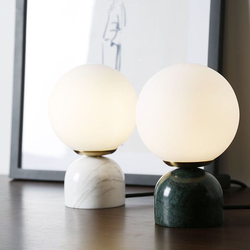 Minimalist Milky Glass Bedside Table Lamp with Marble Pedestal