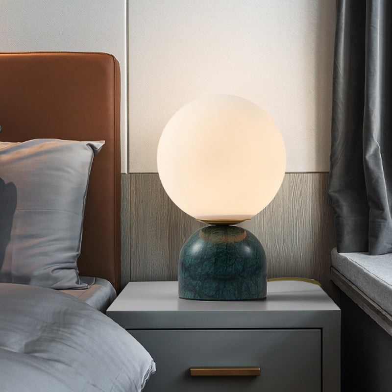 Minimalist Milky Glass Bedside Table Lamp with Marble Pedestal