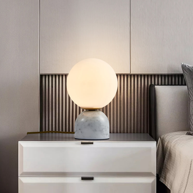 Minimalist Milky Glass Bedside Table Lamp with Marble Pedestal