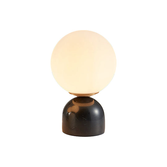 Minimalist Milky Glass Bedside Table Lamp with Marble Pedestal