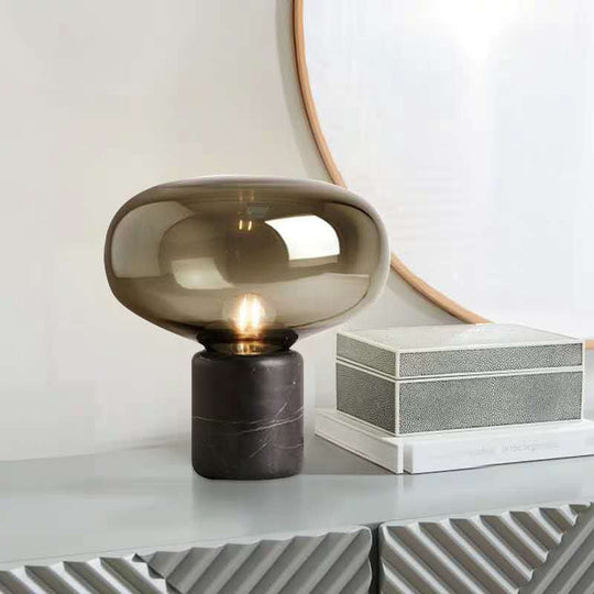 Postmodern Black Nightstand Lamp with Smoke Grey Glass Shade - Elegant Elliptical Table Light