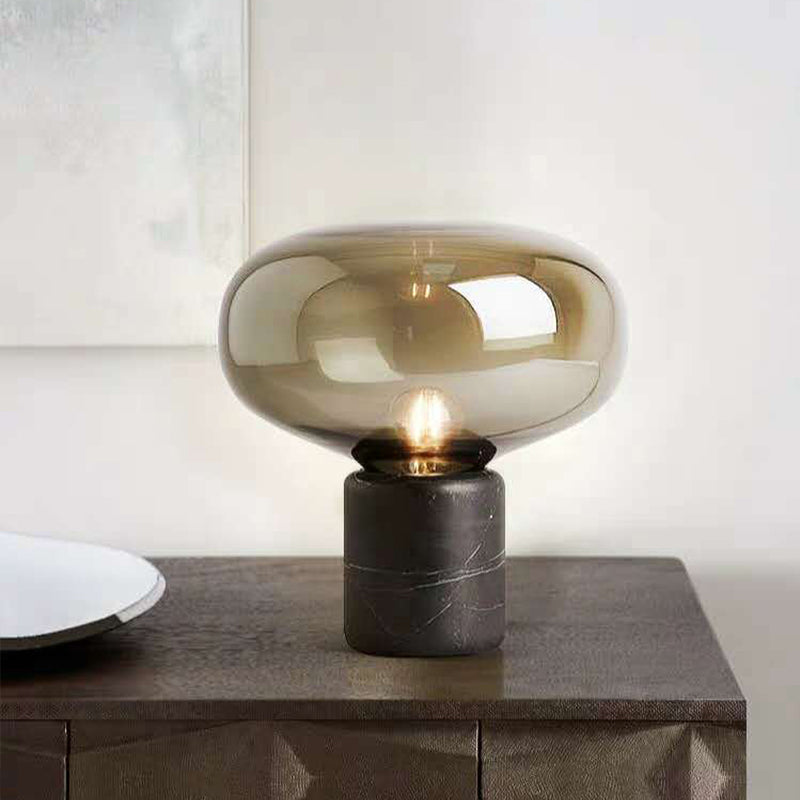 Postmodern Black Nightstand Lamp with Smoke Grey Glass Shade - Elegant Elliptical Table Light
