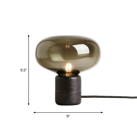 Postmodern Black Nightstand Lamp with Smoke Grey Glass Shade - Elegant Elliptical Table Light