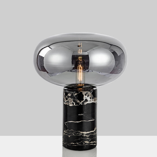 Modern Oval Night Light Grey/Amber Glass Table Lamp with Marble Base in Black