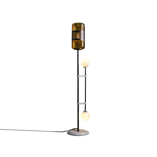 Modern Black Metal Floor Lamp with Unique Linear Capsule Arch Design for Living Room