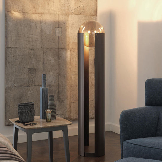 Modern Black Metal Floor Lamp with Unique Linear Capsule Arch Design for Living Room