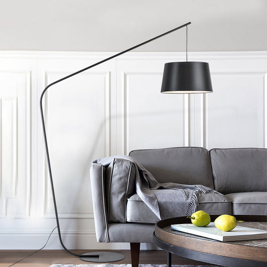 Modern Black Metal Floor Lamp with Unique Linear Capsule Arch Design for Living Room