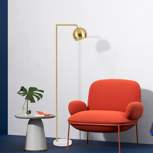 Swivelable Floor Lamp with Dome Shade - Arch/Right Angle, Postmodern Metal, 1-Light Gold Stand