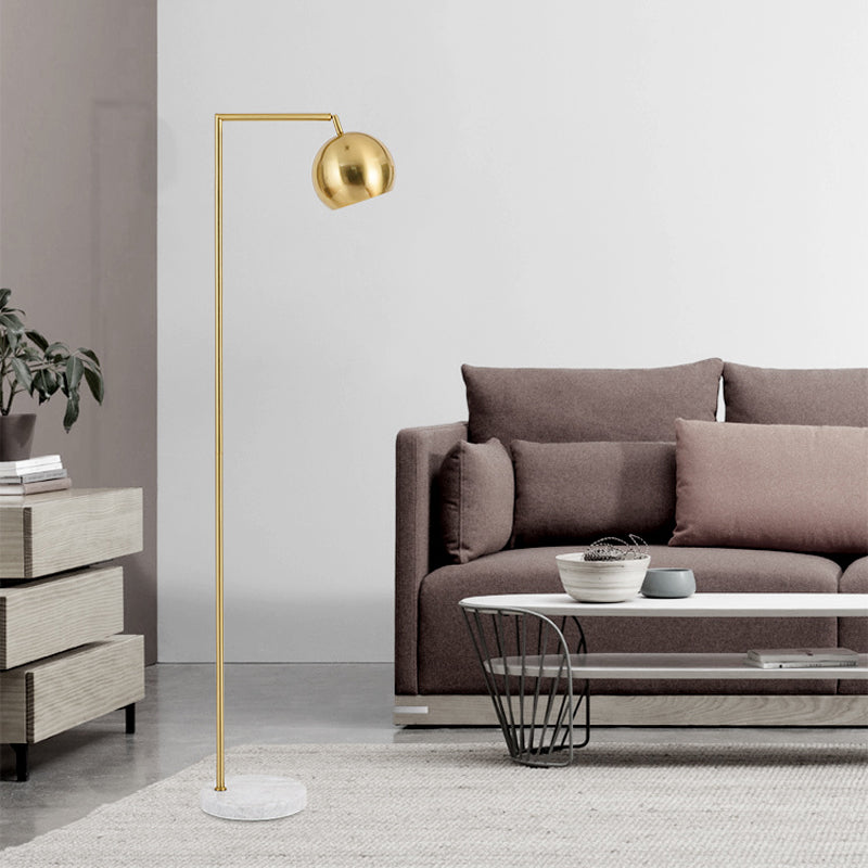 Swivelable Floor Lamp with Dome Shade - Arch/Right Angle, Postmodern Metal, 1-Light Gold Stand