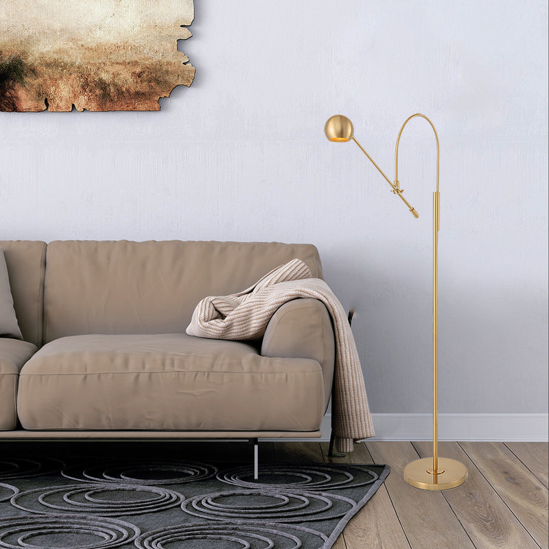 Swivelable Floor Lamp with Dome Shade - Arch/Right Angle, Postmodern Metal, 1-Light Gold Stand