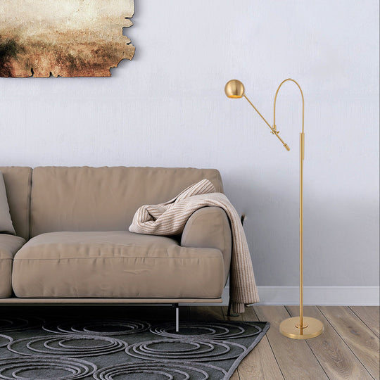 Swivelable Floor Lamp with Dome Shade - Arch/Right Angle, Postmodern Metal, 1-Light Gold Stand