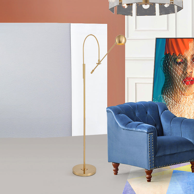 Swivelable Floor Lamp with Dome Shade - Arch/Right Angle, Postmodern Metal, 1-Light Gold Stand