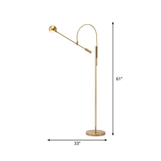 Swivelable Floor Lamp with Dome Shade - Arch/Right Angle, Postmodern Metal, 1-Light Gold Stand