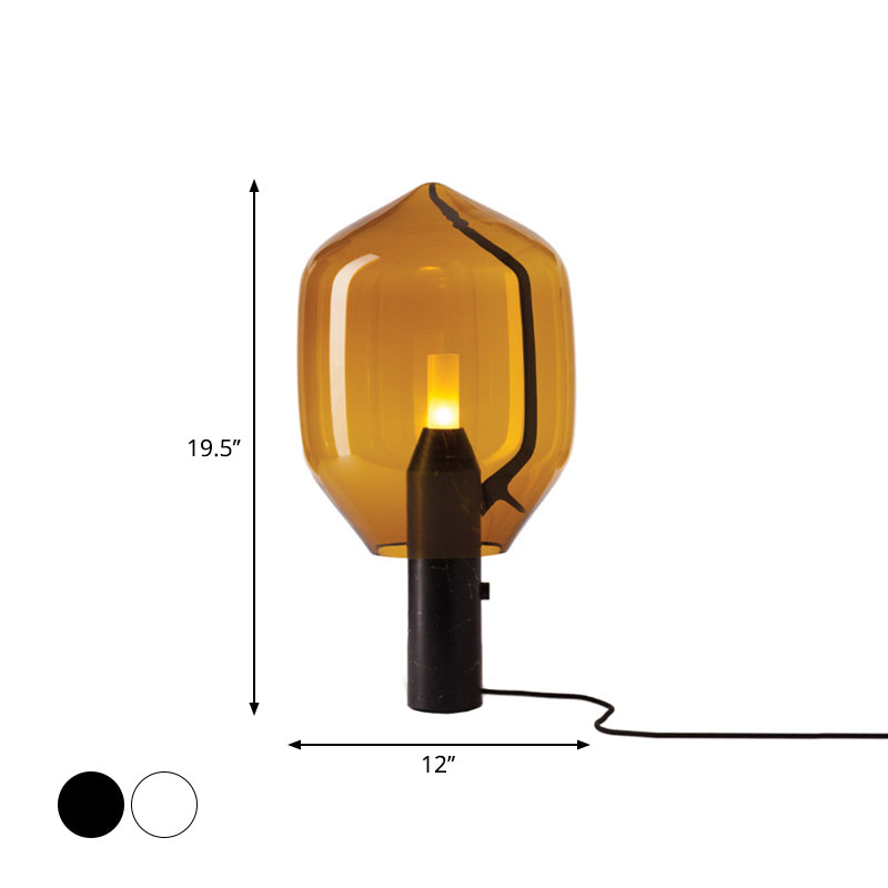 Designer Flowerbud Nightstand Lamp with Glass Shade in Black or White