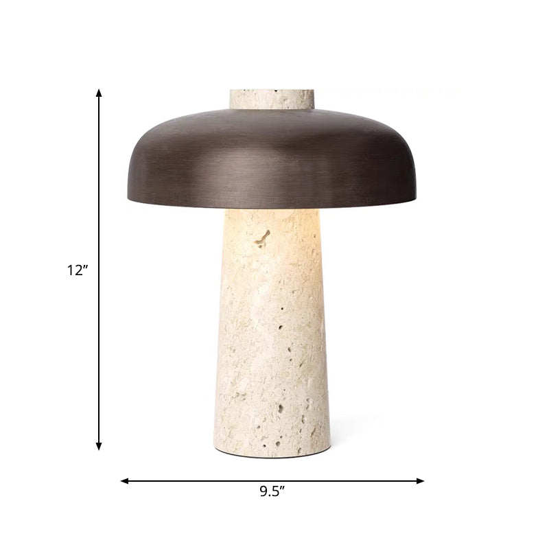 Mushroom Shaped Nightstand Lamp – Minimalist Stone Design, 1 Head, Black & Beige