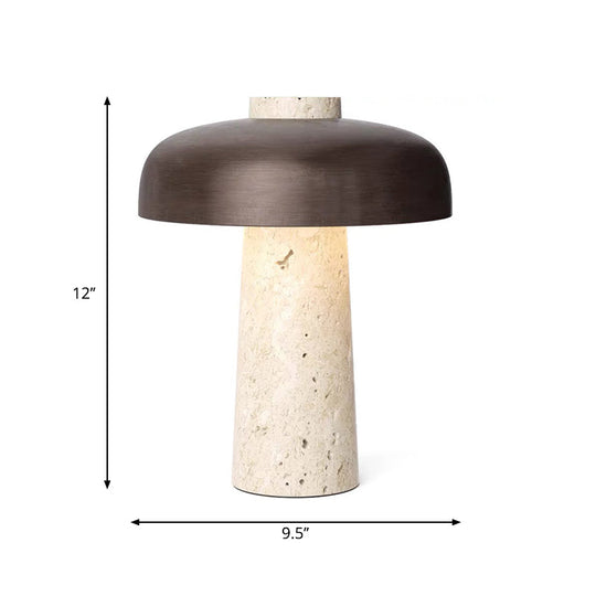 Mushroom Shaped Nightstand Lamp – Minimalist Stone Design, 1 Head, Black & Beige