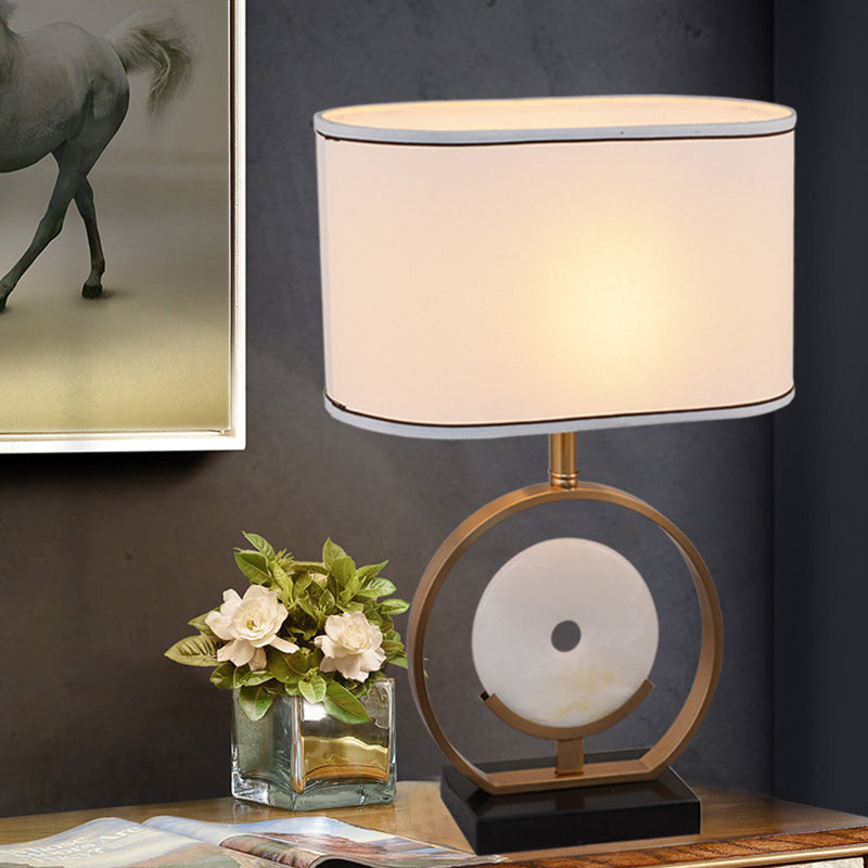 Laura - Ellipse Ellipse Nightstand Light Modern Fabric 1 Light White Table Lamp with Faux Jade Decor