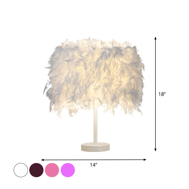 14"" Modern Feather Cylinder Night Light - Pink/White/Purple Bedside Table Lamp