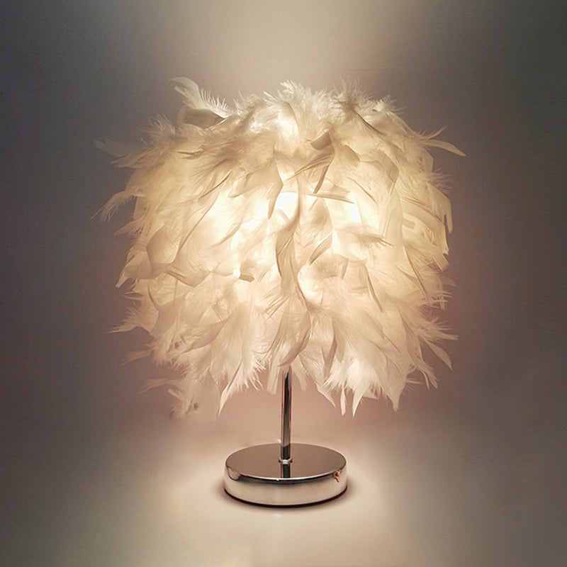 Feathered Ball Table Lamp for Kids Room - 8.5"/10" Wide & Simple Design in White/Chrome