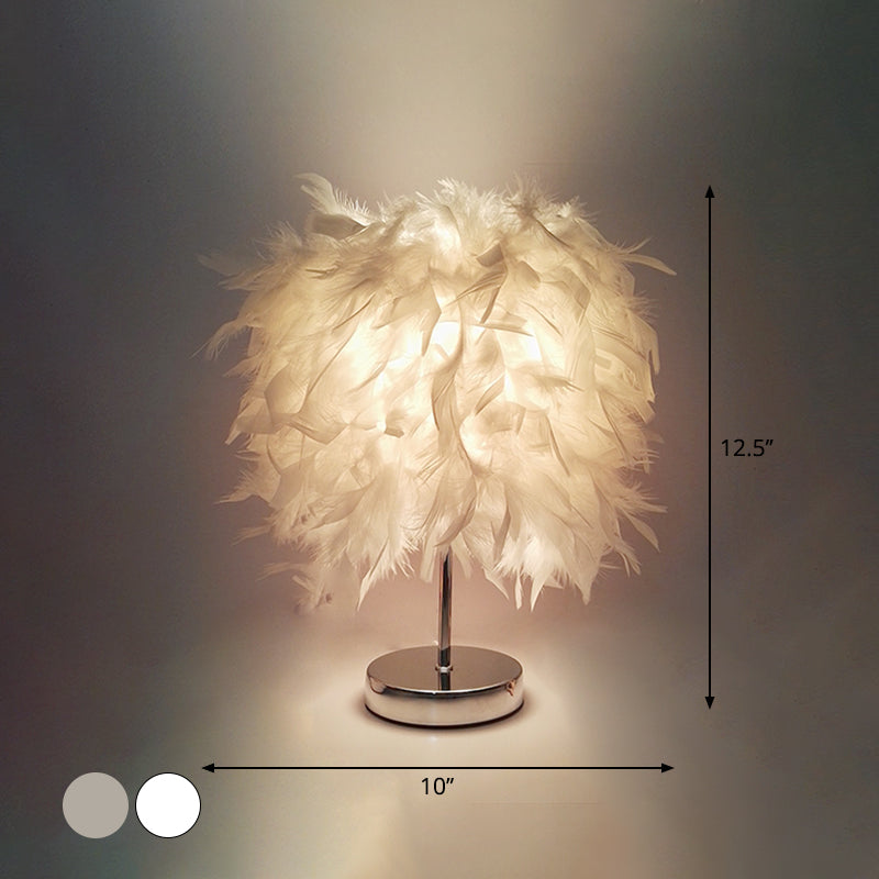 Feathered Ball Table Lamp for Kids Room - 8.5"/10" Wide & Simple Design in White/Chrome