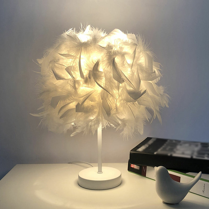 Feathered Ball Table Lamp for Kids Room - 8.5"/10" Wide & Simple Design in White/Chrome