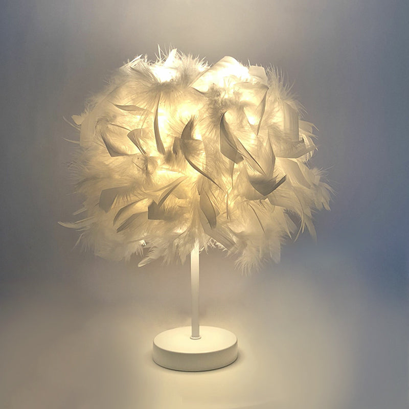 Feathered Ball Table Lamp for Kids Room - 8.5"/10" Wide & Simple Design in White/Chrome