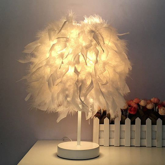 Feathered Ball Table Lamp for Kids Room - 8.5"/10" Wide & Simple Design in White/Chrome