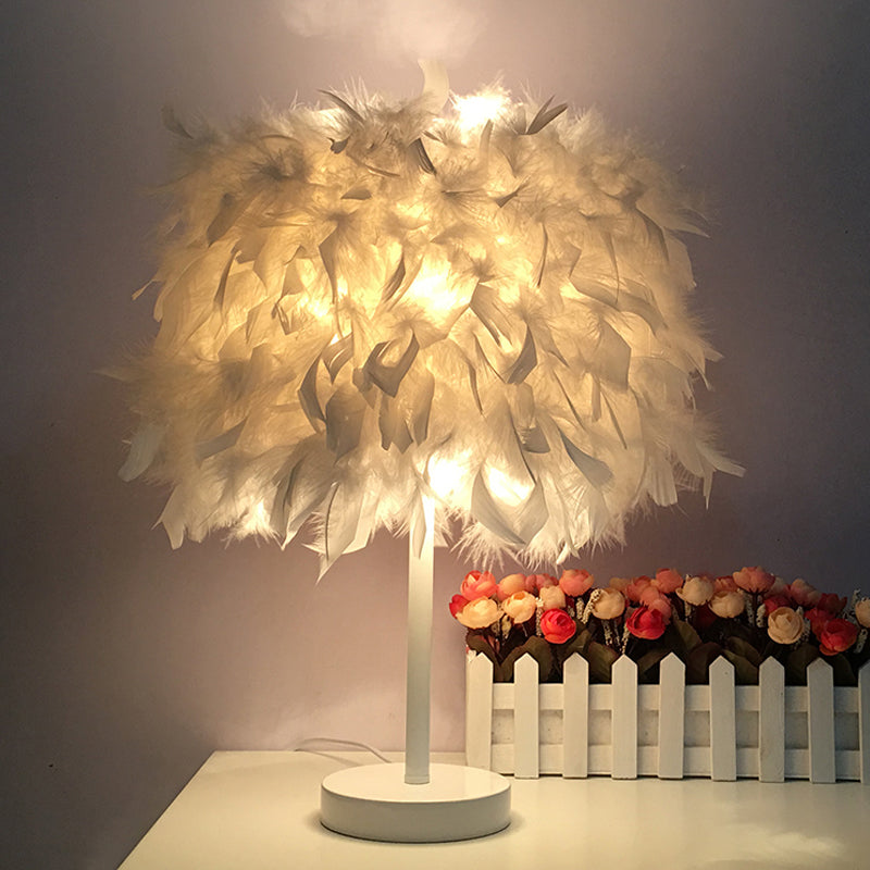 Feathered Ball Table Lamp for Kids Room - 8.5"/10" Wide & Simple Design in White/Chrome