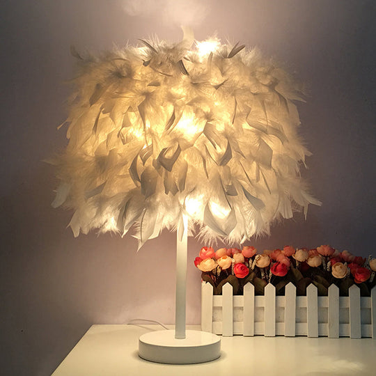 Feathered Ball Table Lamp for Kids Room - 8.5"/10" Wide & Simple Design in White/Chrome