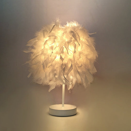 Feathered Ball Table Lamp for Kids Room - 8.5"/10" Wide & Simple Design in White/Chrome