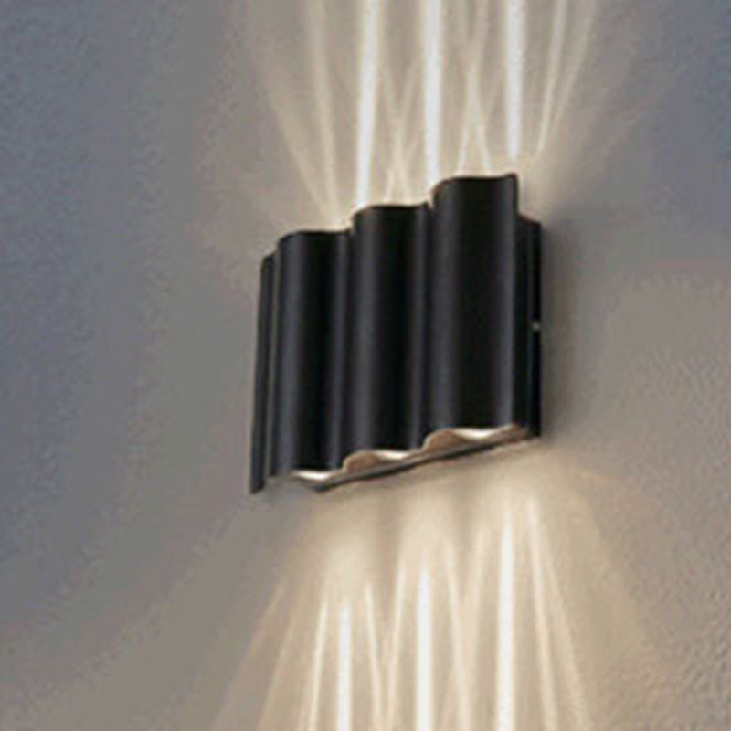 Modern Black LED Patio Sconce Lamp - 2/4/6-Light Flush Mount Wall Light with Wavy Metal Shade, Warm/White Light
