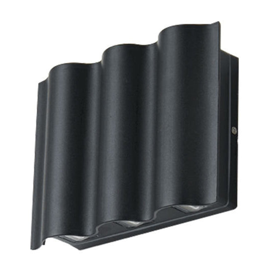 Modern Black LED Patio Sconce Lamp - 2/4/6-Light Flush Mount Wall Light with Wavy Metal Shade, Warm/White Light