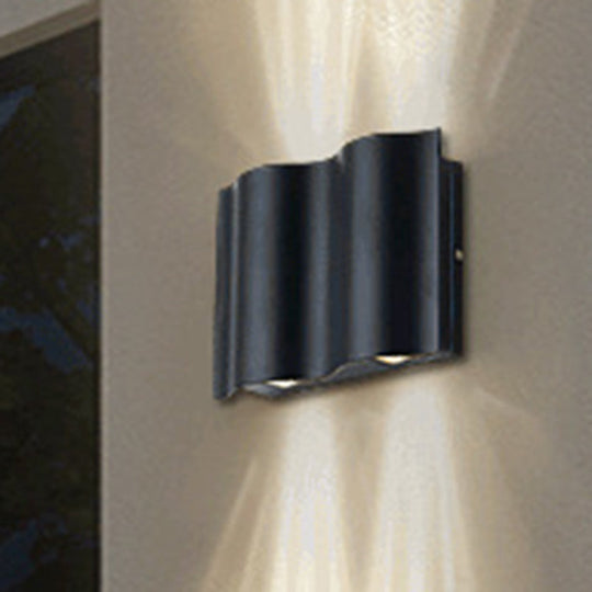 Modern Black LED Patio Sconce Lamp - 2/4/6-Light Flush Mount Wall Light with Wavy Metal Shade, Warm/White Light