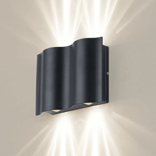 Modern Black LED Patio Sconce Lamp - 2/4/6-Light Flush Mount Wall Light with Wavy Metal Shade, Warm/White Light