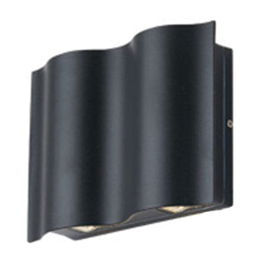 Modern Black LED Patio Sconce Lamp - 2/4/6-Light Flush Mount Wall Light with Wavy Metal Shade, Warm/White Light