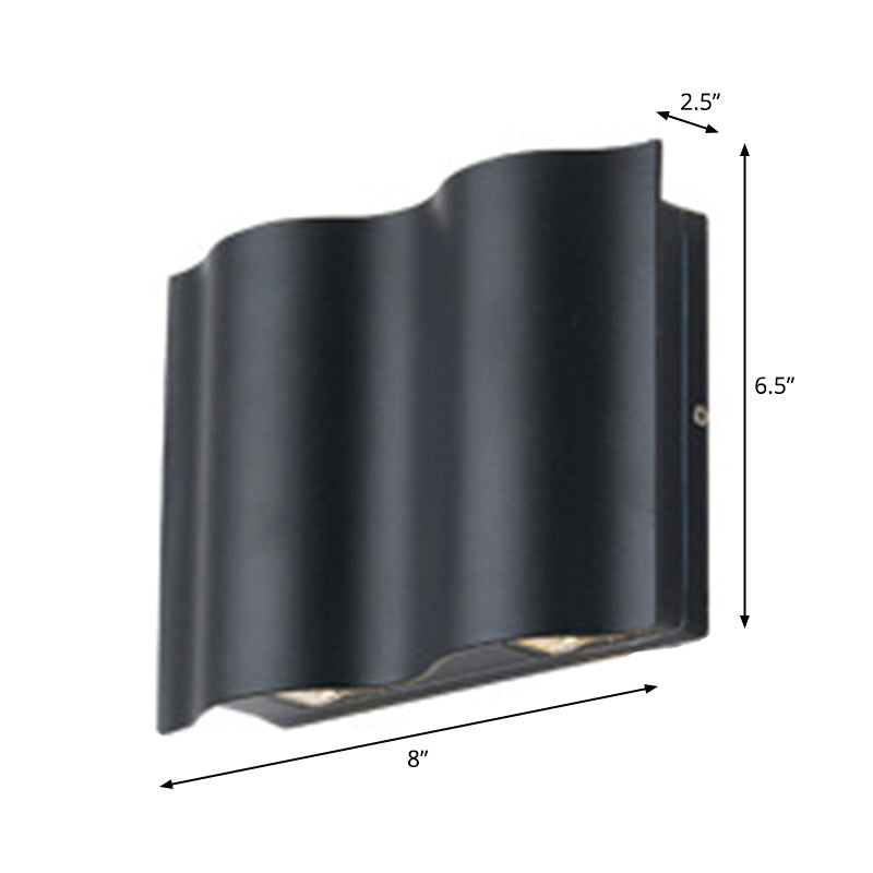 Modern Black LED Patio Sconce Lamp - 2/4/6-Light Flush Mount Wall Light with Wavy Metal Shade, Warm/White Light