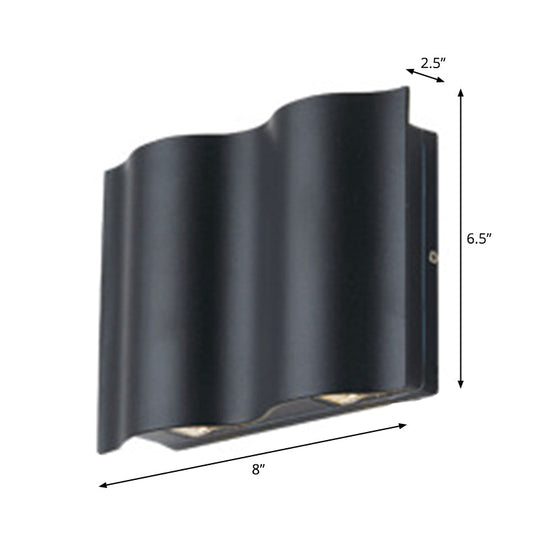Modern Black LED Patio Sconce Lamp - 2/4/6-Light Flush Mount Wall Light with Wavy Metal Shade, Warm/White Light