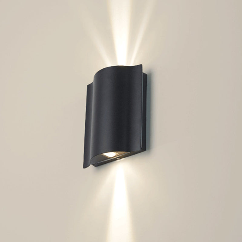 Modern Black LED Patio Sconce Lamp - 2/4/6-Light Flush Mount Wall Light with Wavy Metal Shade, Warm/White Light