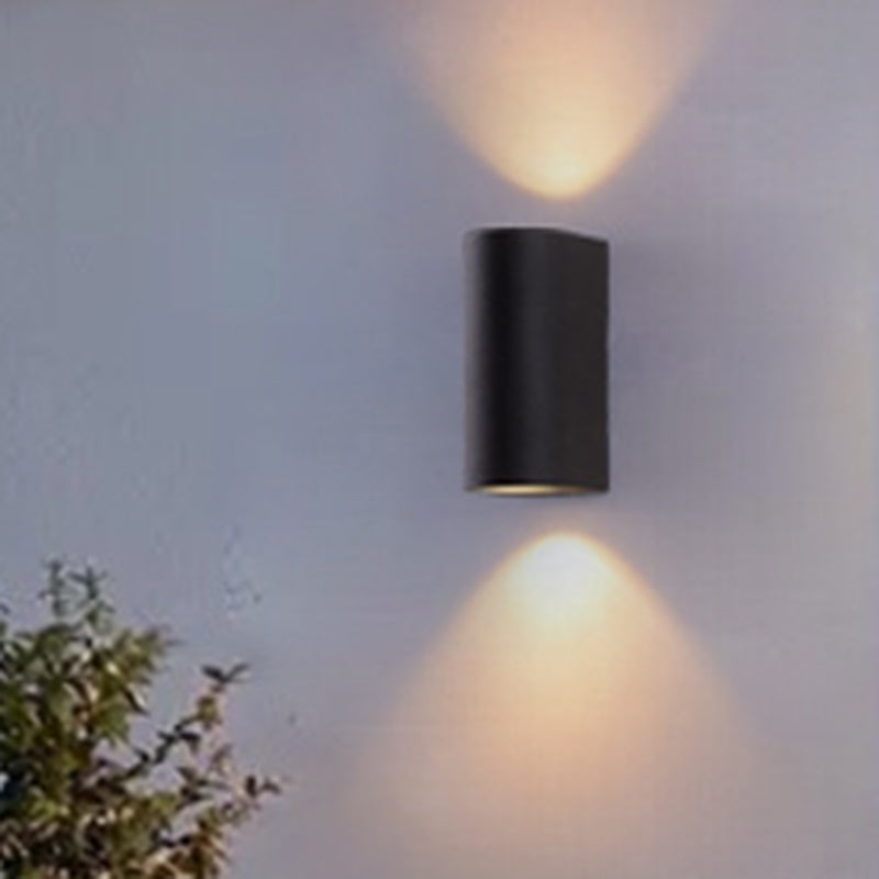Black Aluminum LED Outdoor Cylinder Wall Light - Minimalist Flush Wall Sconce