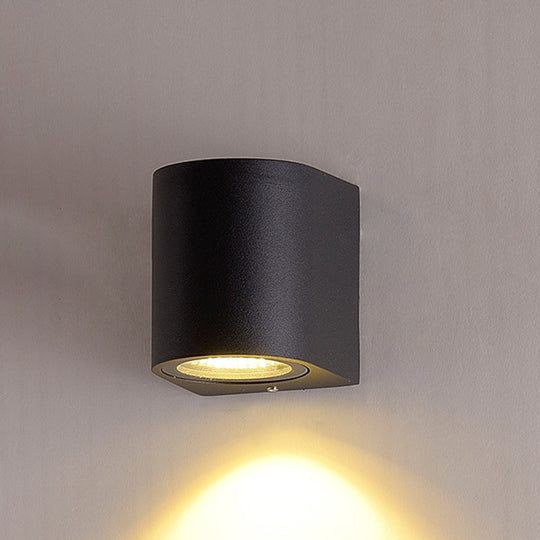 Black Aluminum LED Outdoor Cylinder Wall Light - Minimalist Flush Wall Sconce