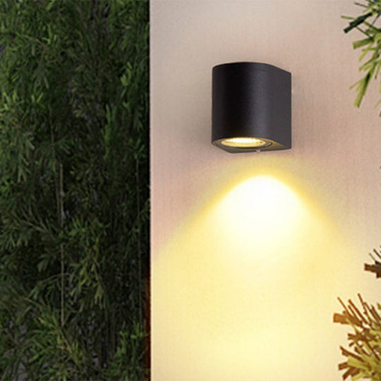 Black Aluminum LED Outdoor Cylinder Wall Light - Minimalist Flush Wall Sconce