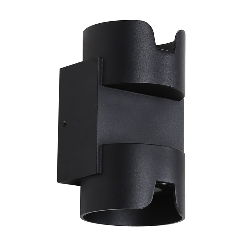 Black LED Flush Mount Wall Light - Up Down Lighting with Metal Cylinder Shade for Patio