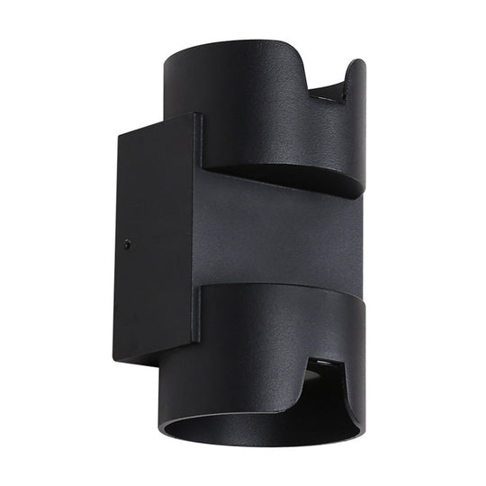 Black LED Flush Mount Wall Light - Up Down Lighting with Metal Cylinder Shade for Patio