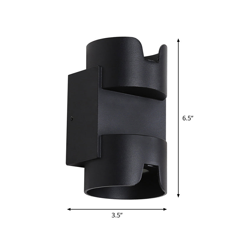Black LED Flush Mount Wall Light - Up Down Lighting with Metal Cylinder Shade for Patio