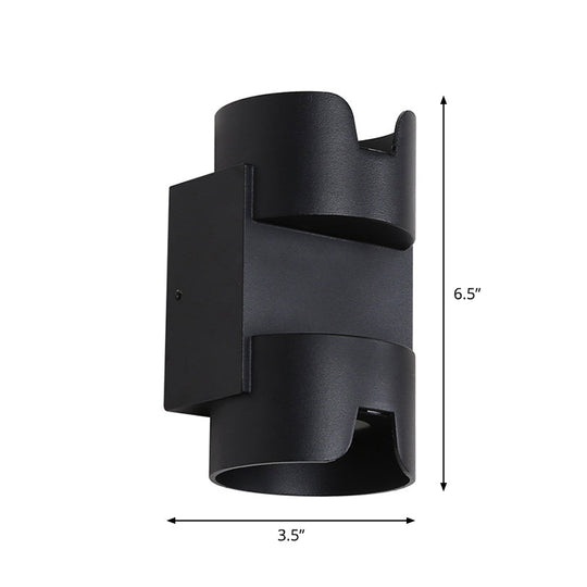 Black LED Flush Mount Wall Light - Up Down Lighting with Metal Cylinder Shade for Patio