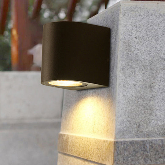 Contemporary LED Outdoor Wall Mount Sconce Light with Metal Shade - Black Triangle/Cylinder/Rectangle
