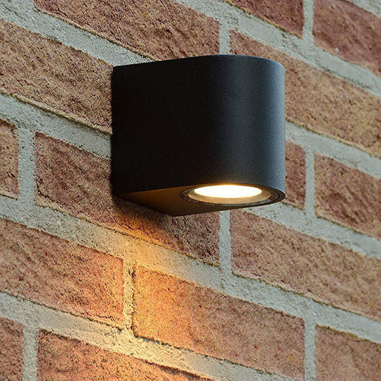 Contemporary LED Outdoor Wall Mount Sconce Light with Metal Shade - Black Triangle/Cylinder/Rectangle