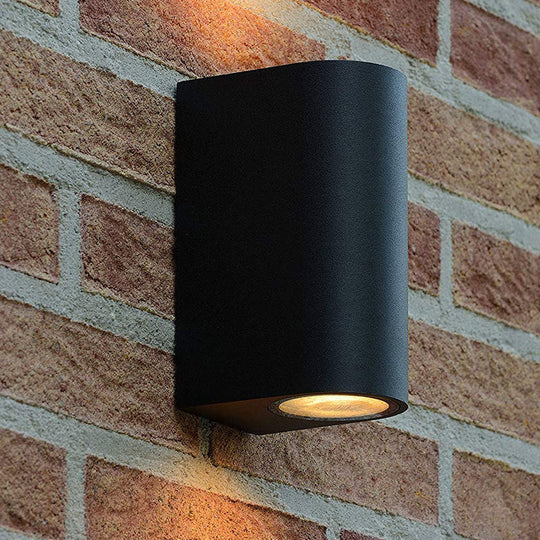 Contemporary LED Outdoor Wall Mount Sconce Light with Metal Shade - Black Triangle/Cylinder/Rectangle