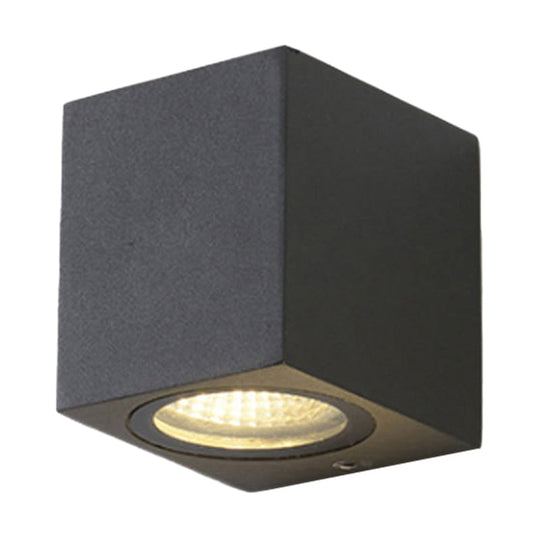 Contemporary LED Outdoor Wall Mount Sconce Light with Metal Shade - Black Triangle/Cylinder/Rectangle